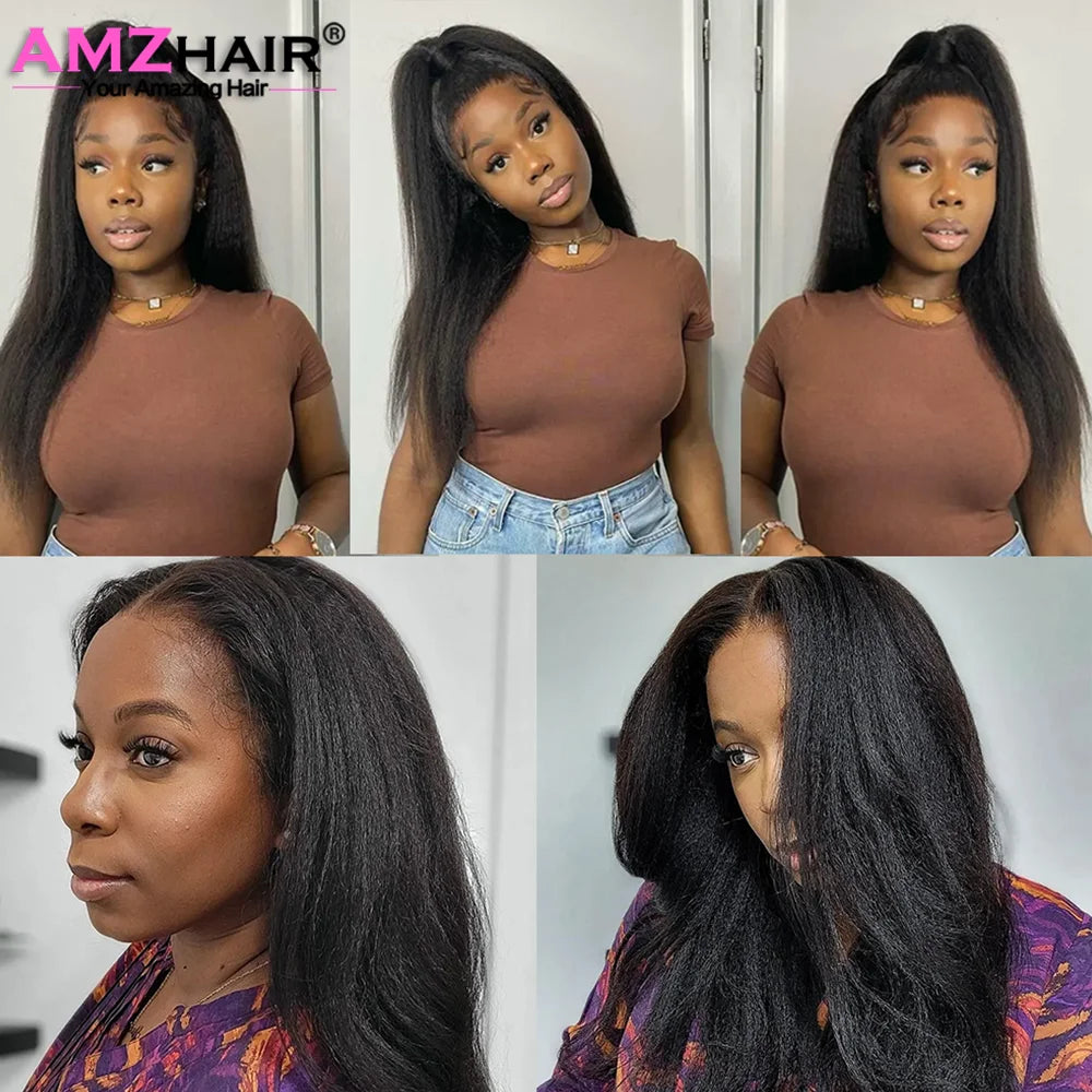 Kinky Straight 13x4 Lace Front Wigs Human Hair For Women Brazilian 4x4 Transparent Lace Closure Wigs Yaki Human Hair Wigs