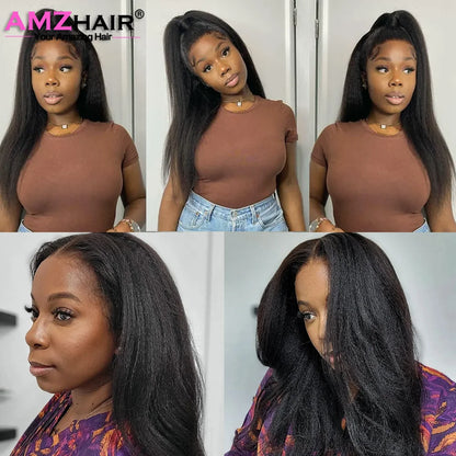 Kinky Straight 13x4 Lace Front Wigs Human Hair For Women Brazilian 4x4 Transparent Lace Closure Wigs Yaki Human Hair Wigs