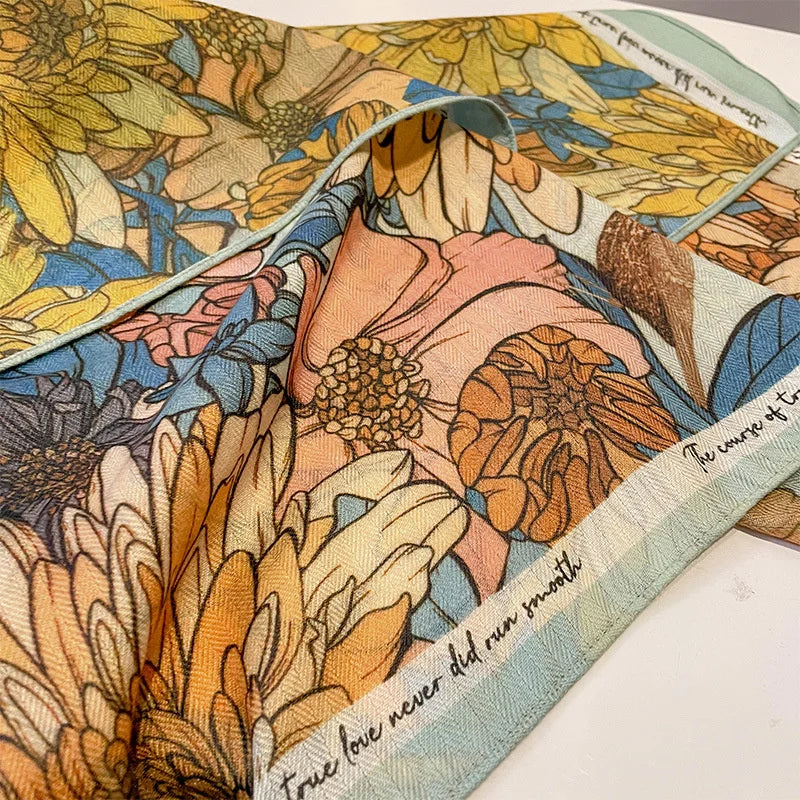 Fashion 70cm Cotton Square Scarf Women Floral Print Design Bandanas Lady Scarves Headband Accessories Handkerchief Hair