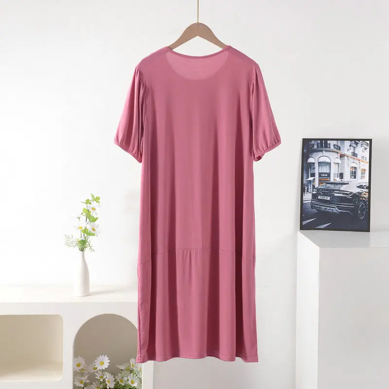 Plus size Summer women's Loose dress short sleeves solid color XL to 8XL dresses