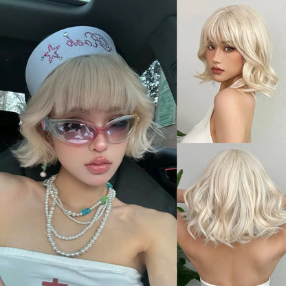 Allbell Magique Short Wavy Wig Bob Curly Wig With Bangs Dirty Orange Lolita Wigs Natural Synthetic Wig For Woman Heat Resistant WL1147-1 CHINA