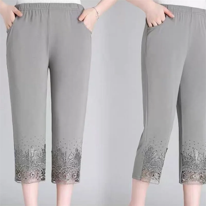 Hollow Out Diamond Studded Women's Summer Cropped Pants Fashionable Cool 2025 Casual Outdoor Pants New Street Pants