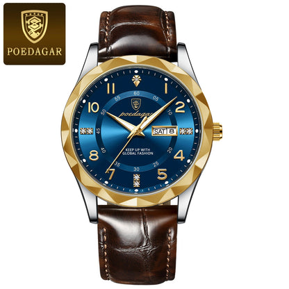 POEDAGAR Luxury High Quality Watches for Men Sport Quartz Leather Man Watch Waterproof Luminous Date Week Men's Watch Male Reloj - Badiee Stylez