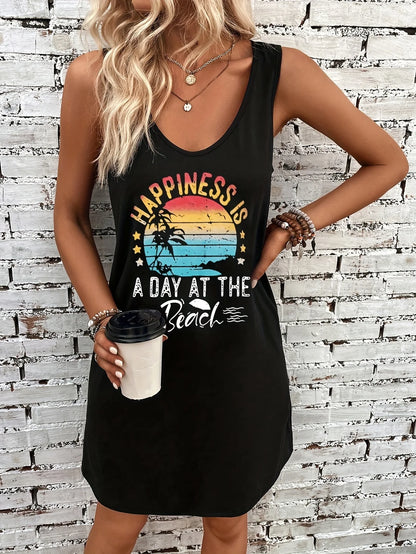 Summer women's sleeveless vest dress mini loose comfortable soft vacation beach print style