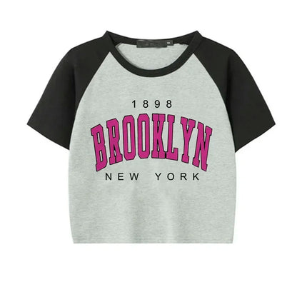 Women Brooklyn 1898 Letter Print Crop Tops Y2k T Shirt Harajuku Cropped Tshirt Funny Graphic T-shirt Korean Style Clothes Female 403