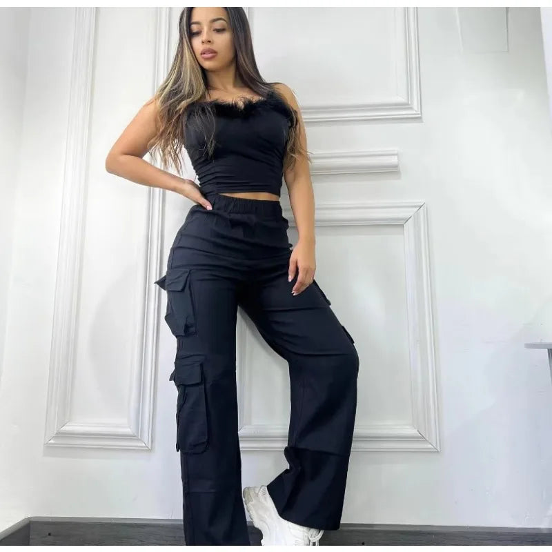 New Straight Cargo Pants Women High Waist Baggy Trousers Casual Wide Leg Slim Vintage Y2K Streetwear Pocket Fashion Casual Pants Badiee Stylez