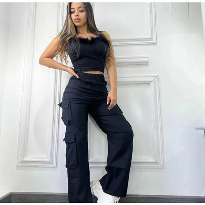 New Straight Cargo Pants Women High Waist Baggy Trousers Casual Wide Leg Slim Vintage Y2K Streetwear Pocket Fashion Casual Pants Badiee Stylez