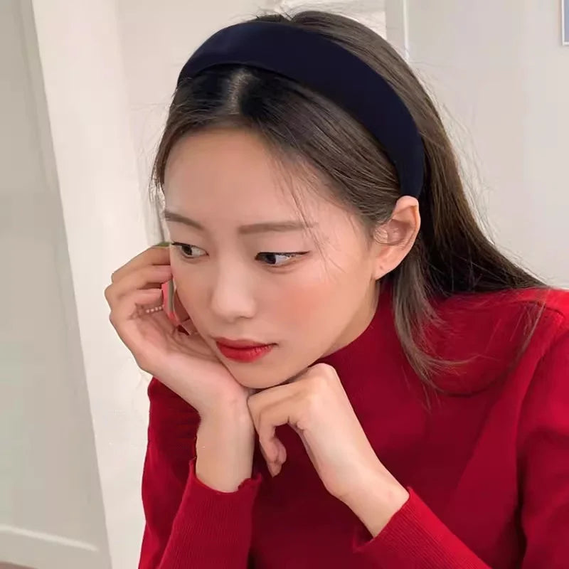 Autumn Winter Soft Velvet Cloth Sponge Padded Hairbands for Women Girls Casual Shopping Face Washing Dress Up Hair Accessories navy