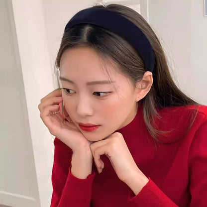 Autumn Winter Soft Velvet Cloth Sponge Padded Hairbands for Women Girls Casual Shopping Face Washing Dress Up Hair Accessories navy
