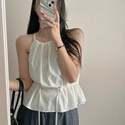 Faionable Dstring Waist Vest Spring Summer Dongda Gate Sle Trendy Belted Crop Top Women's Busin Casual ort Sve