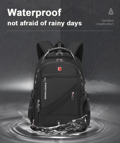 Waterproof 15.6/17.3 Inch Laptop Backpack Men USB Charging Swiss Backpack Travel Women Rucksack Male Vintage School Bag Mochila