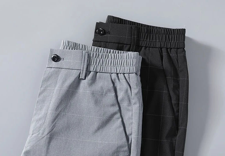 Male Suit Trousers Check Cooling Ice Silk Plaid Straight Up Clothes Offer Slacks Designer Men's Summer Pants Fabric 2024 Classic