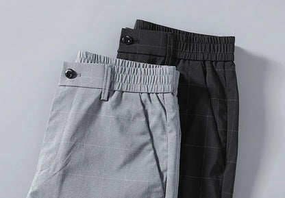 Male Suit Trousers Check Cooling Ice Silk Plaid Straight Up Clothes Offer Slacks Designer Men's Summer Pants Fabric 2024 Classic