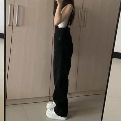 2023 Summer Black Jumpsuit Women Loose Dungarees Overalls Wide Leg Women Long Jumpsuit Ladies Overalls For Women