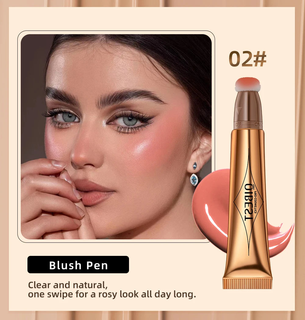QIBEST Pink Peach Liquid Blush Velvet Matte Blusher Face Pigment Stick Lasting Natural Cream Cheek Tint Blush Makeup Maquillajea