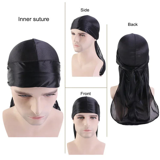 Fashion Long Tail Adult Satin Doo Rag Durag Bandanas Cap Pirate Hat Turban Men Hip Hop Headband Biker Headwrap Women Headwear
