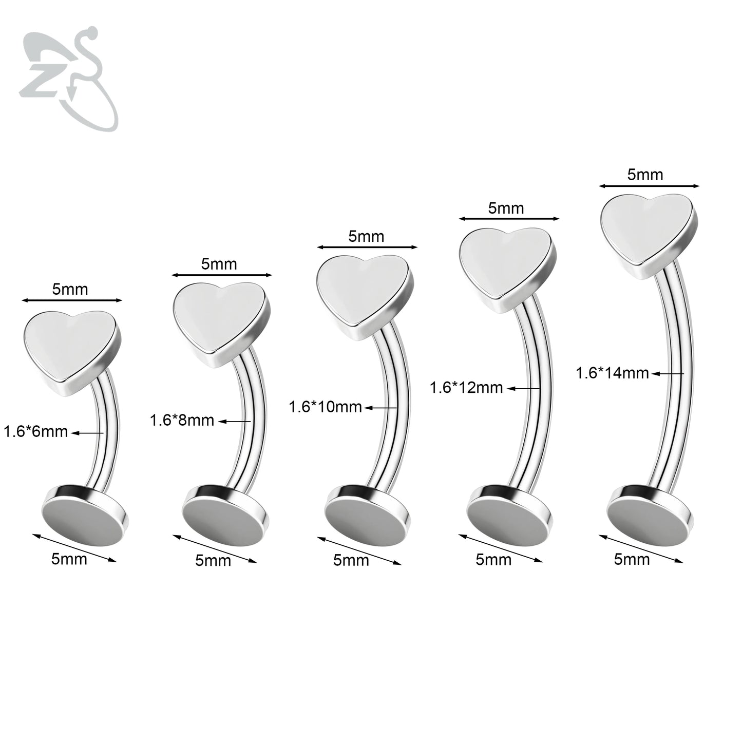 ZS 1 Piece Internal Thread Stainless Steel Belly Button Ring Floating Navel Piercings 14G Curved Umbilical Ring Jewelry 6MM-14MM Badiee Stylez