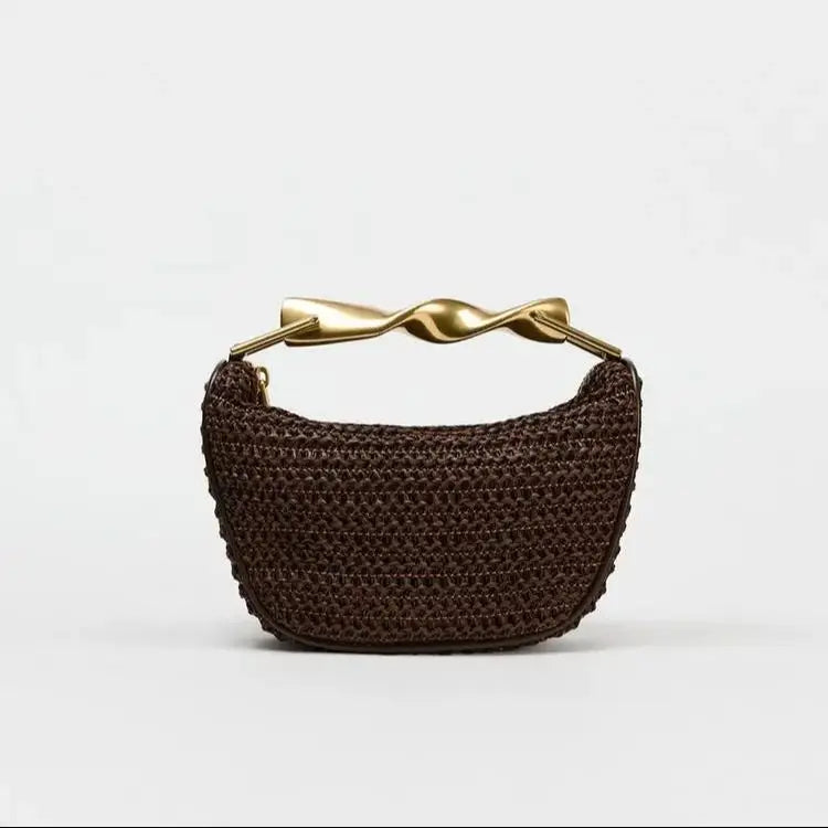 Summer Half-Moon Beach Straw Shoulder Bags Women's Straw Bucket Bag Purse Woven Straw Handbags Casual Tote Crossbody Bag