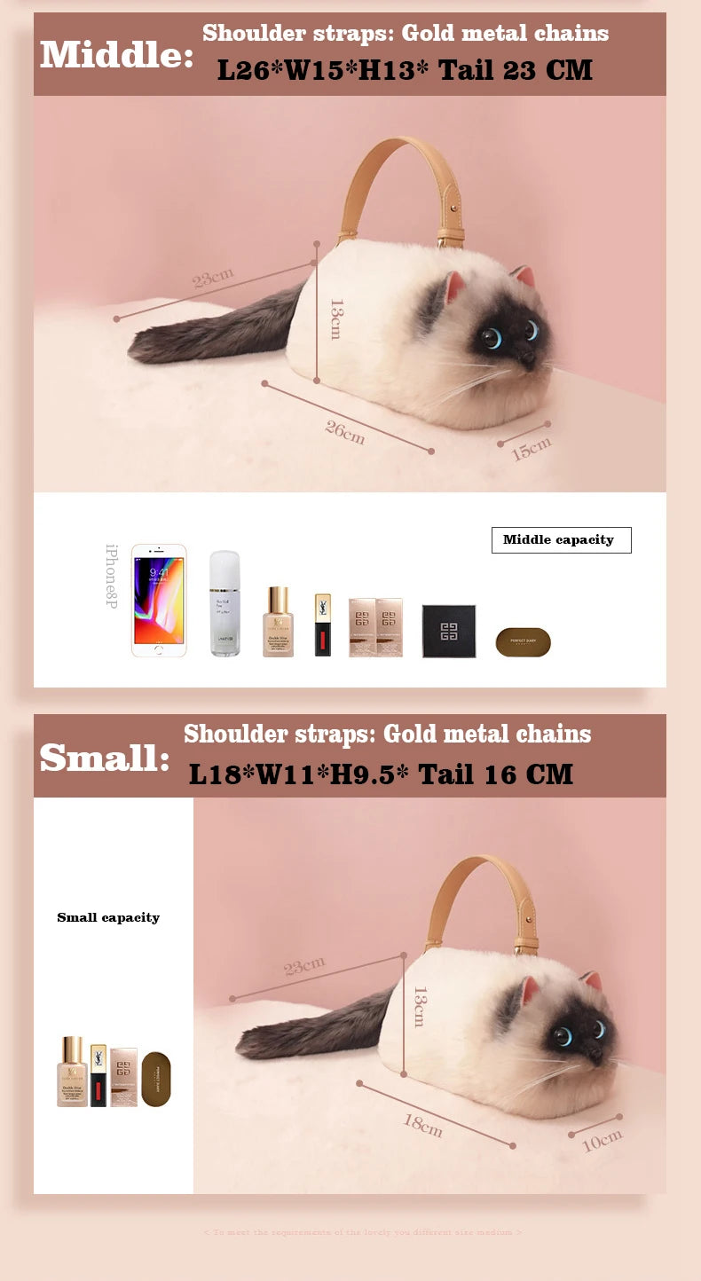 Women Exquisite Shoulder Underarm Bags Siamese Cat Bag Plush Cute Plush Crossbody Bag Female Winter Autumn Handbags Hot