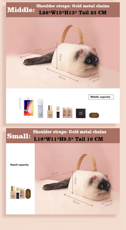 Women Exquisite Shoulder Underarm Bags Siamese Cat Bag Plush Cute Plush Crossbody Bag Female Winter Autumn Handbags Hot