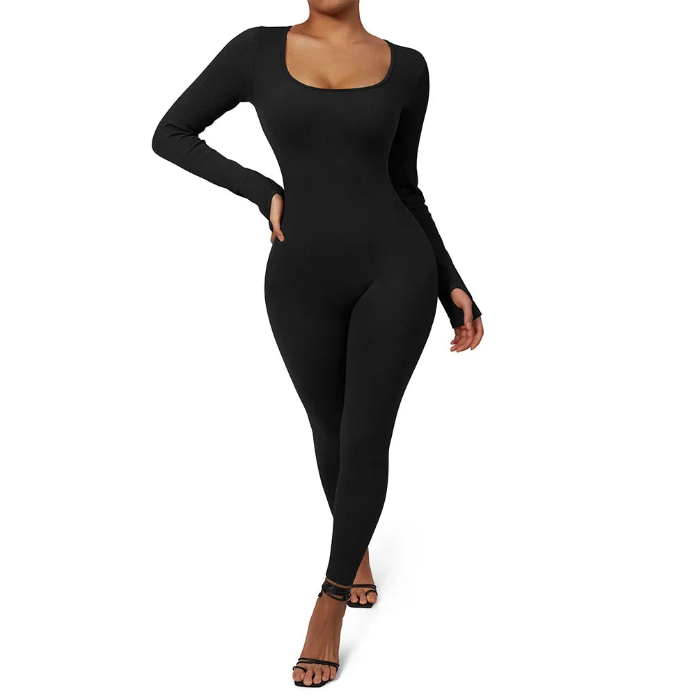 Long Sleeve Jumpsuit Women Bodycon One-piece Outfit Jumpsuit Square Neck Casual Streetwear Rompers Overalls playsuits Bodysuit Badiee Stylez