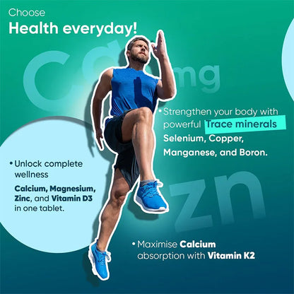 Calcium, Magnesium, Zinc and Vitamin D Supplement - Supports Immune System and Bone Health and Enhances Nutrient Absorption