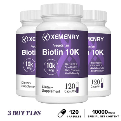 Biotin 10,000mcg - with Coconut Oil Vitamin for Hair Growth, Natural Hair, Skin and Nails - Non-GMO 120 Capsule-3bottles