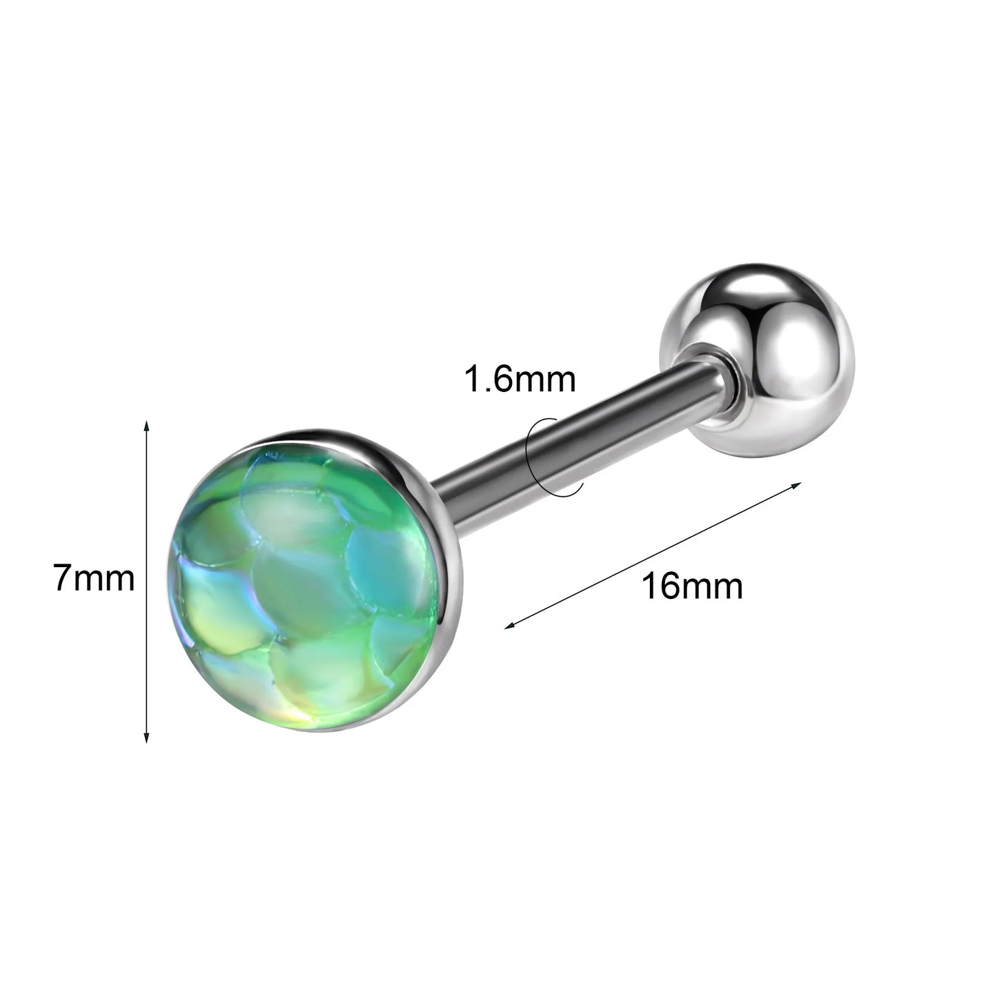 ZS 1Piece 14G Oil Luminescence Tongue Piercing Rings Stainless Steel Tongue Stud Skull Star Studs Earrings BCR Piercings Jewelry Badiee Stylez