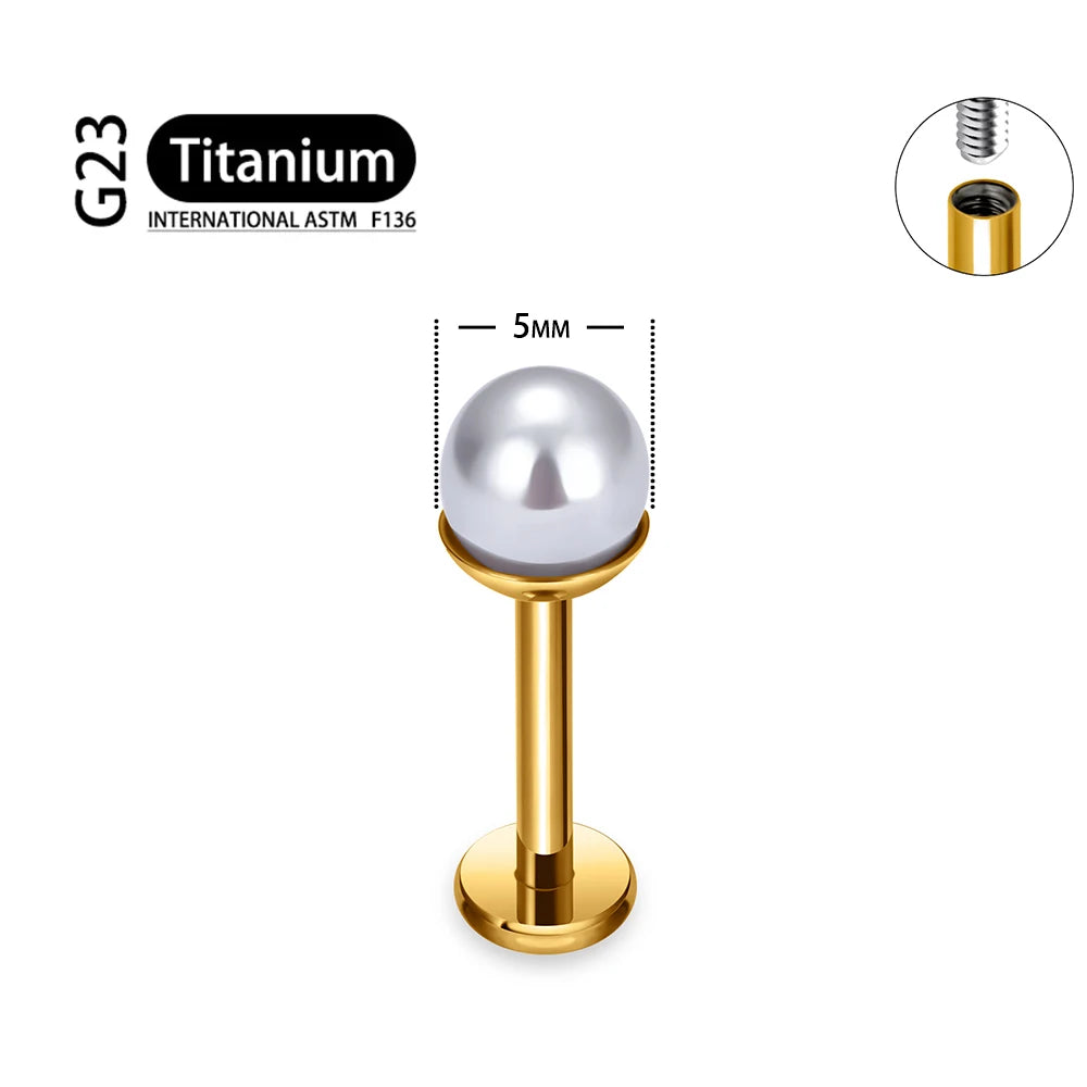 ASTM F136 Titanium 16G Bowl shaped Pearl Earring Helix Tragus Cartilage Stud Earlobe Lip Piercing Jewelry gold 5mm