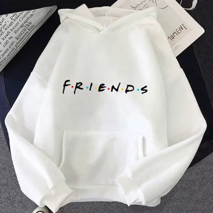 Women Friends Print Hoodie Long Sleeve Pullover Fashion Clothing Casual Solid Color Female Spring Autumn Fashion Streetwear White