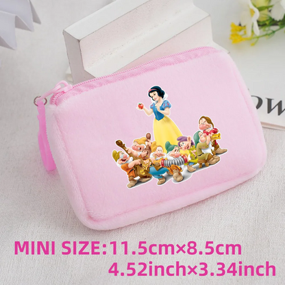 Princess Disney Kids Anime Plush Coin Purse Girls Mini Wallet Printed Moneybag Kawaii Square Portable Storage Bag Birthday Gifts 1pcs-007