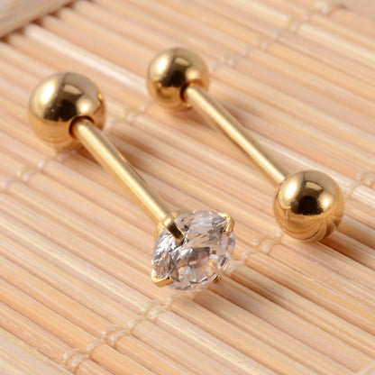 2PCS Anti-Allergy Surgical Steel Prong Zircon Tongue Barbell Piercings Ball Tongue Barbell Rings Fashion Piercing Jewelry
