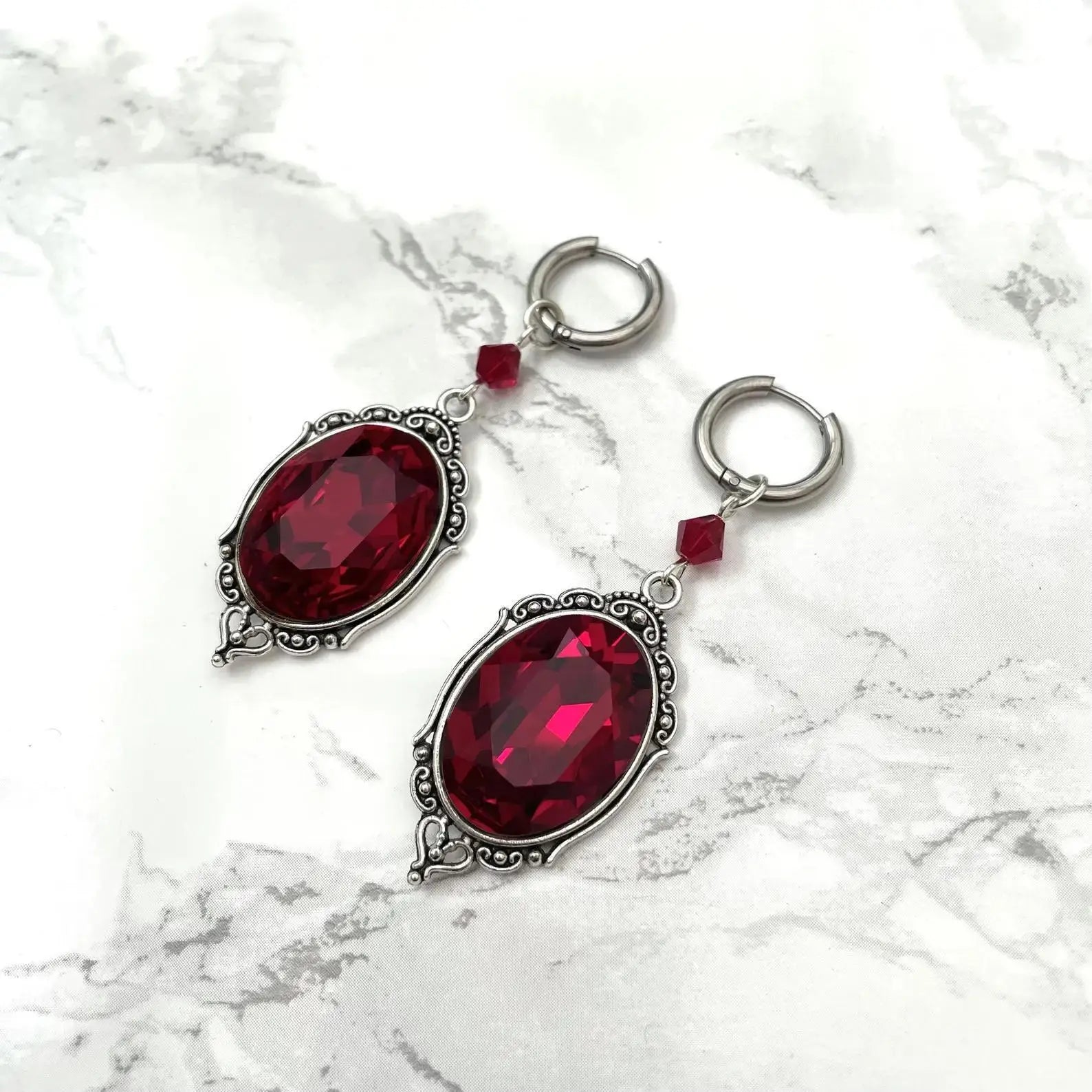 Vampire Cameo Earrings, Gothic jewelry, Blood drops, Pagan, Voodoo accessories, Punk, Victorian, Demon, Goth ear hooks For Women