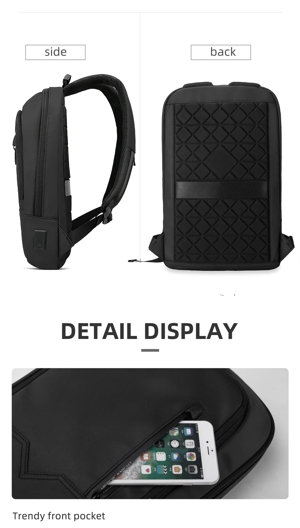 Hk Slim Laptop Backpack Men 14 Inch Office Work Women Backpack Thin Business Bag Unisex Black Ultralight Small Backpack School