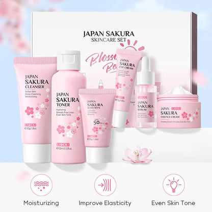 6pcs/Set Sakura Skin Care Sets Face Cream Serum Toner Facial Cleanser Sunscreen Eye Cream Face Skin Care Set Product Gift box Badiee Stylez