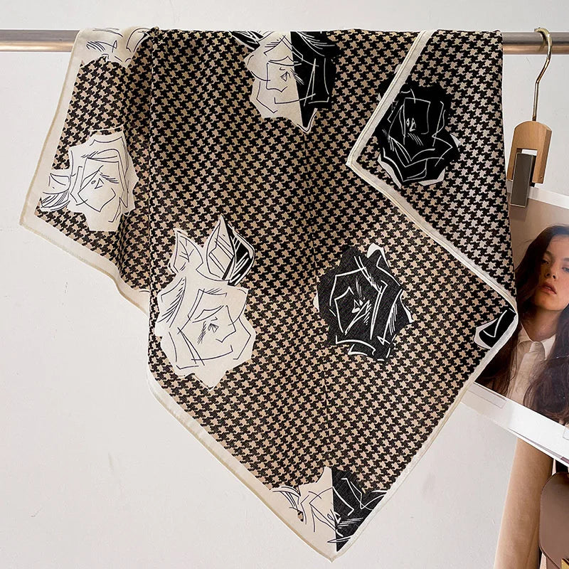 Fashion 70cm Cotton Square Scarf Women Floral Print Design Bandanas Lady Scarves Headband Accessories Handkerchief Hair QME172-04 65x65cm