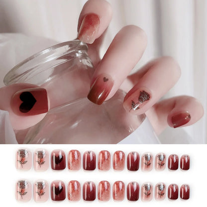 24PCS/SET Cold Black Chess Board Wearing Fake Nails Finished Product Long Full Coverage Acrylic Removable Press on Nails Art Tip PDJ196