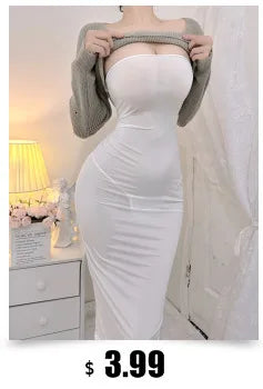 Summer New Women's Vintage Temperament Dark Green High Split Long Dress Wrapped Chest Sexy Fashion Elegant Hollow Set 8879