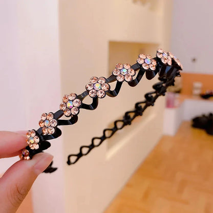 New Non-slip Rhinestone Headbands Solid Wave Hairbands for Women Girls Bezel Fashion Hair Hoop Ladies Boutique Hair Accessories Badiee Stylez