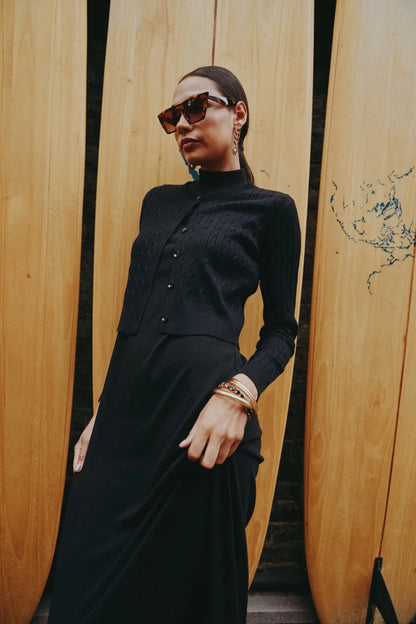 AS AW25 new design knitting cable cardigan + ribbing mockneck dress maxi length match for lady wear