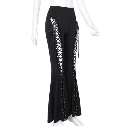 Y2K Summer Cross-band Strap Art Micro-flare Casual Pants Metal Buckle Decoration Personal Pants Women Versatile Sexy Slim Pants