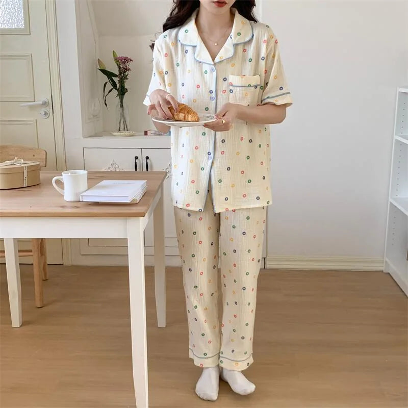 Summer Women's New Net Red Foam Pajamas Loungewear Teenage Students Pajamas Loungewear Short Sleeve Trousers Sweet Casual Set