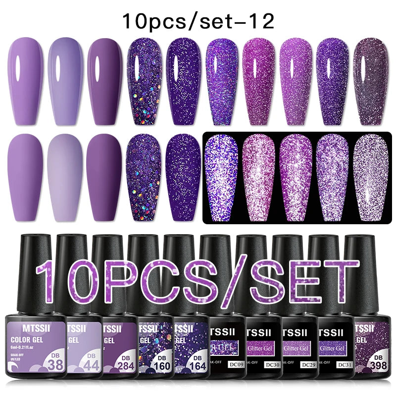10PCS/Set Gel Nail Polish Set 125 Colors Glitter Semi Permanent Hybrid Gel Varnishes Base Top Coat Soak Off UV LED Nail Art Gel
