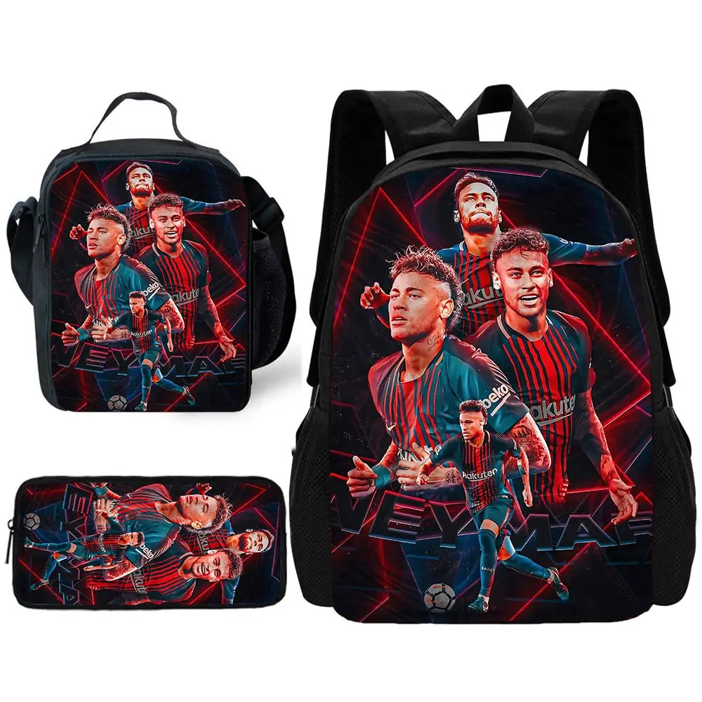 Game Football Child School Backpack with Lunch Bags ,Pencil Bags ,N-NeymarS School Bags for Boys Girls Best Gift TZ-213HJJ06A5