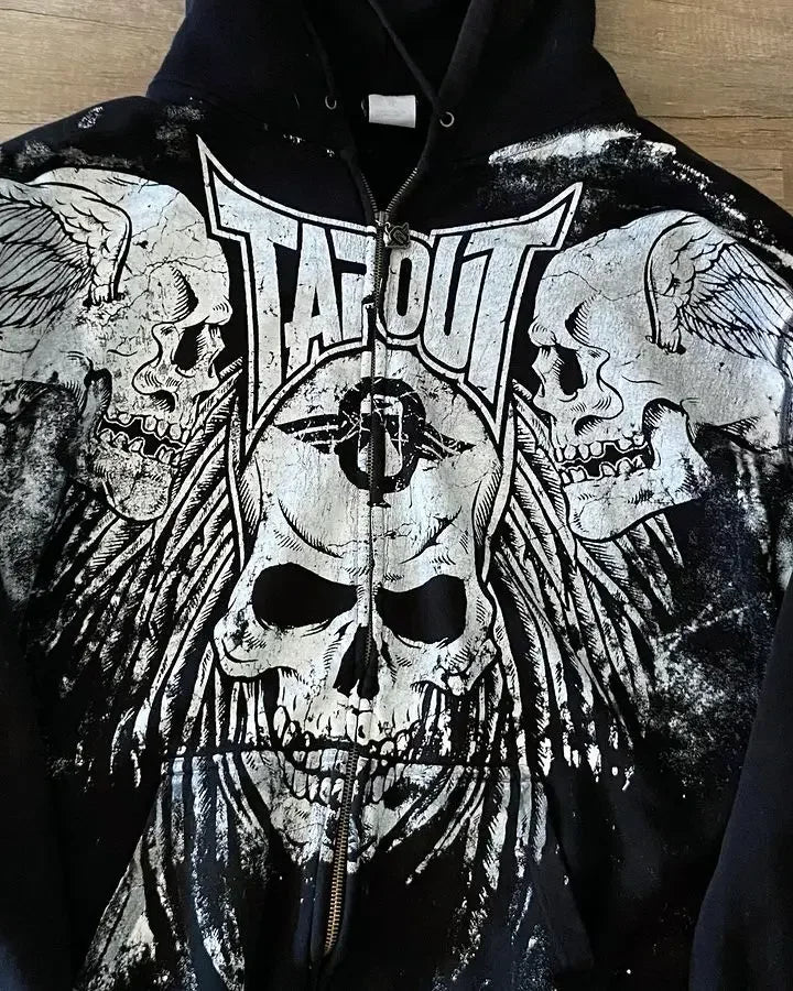 Hoodie Y2K Sweatshirt Hip Hop Letter Vintage Skull Print Oversized Hoodie Jacket Clothes