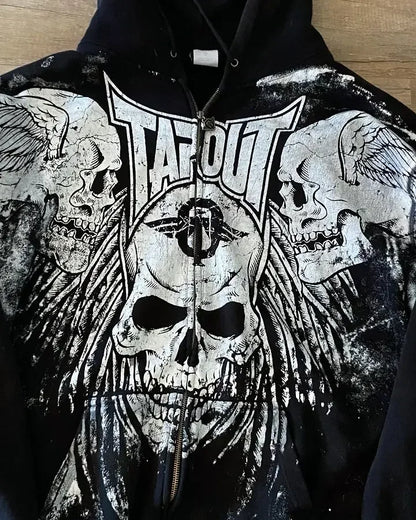 Hoodie Y2K Sweatshirt Hip Hop Letter Vintage Skull Print Oversized Hoodie Jacket Clothes