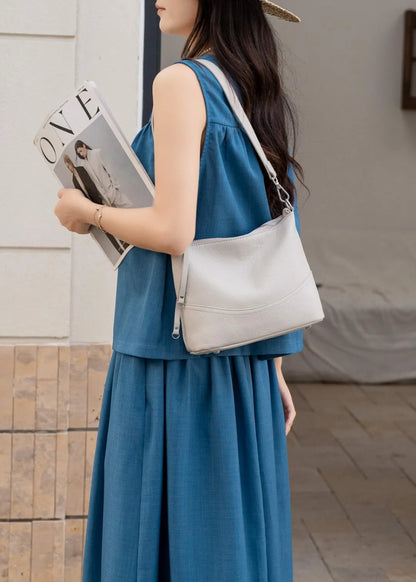 Women's Natural Cowhide Leather Crossbody Bag Two Straps- Convertible Shoulder Purse for Effortless Commuting Minimalist Tote rice white 24x 10 x 19 cm