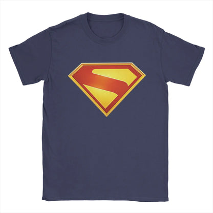 Supermans Logo Pure Cotton T-Shirt For Men's Beach Aesthetic T Shirts Round Neck Hipster Tees Oversized Custom DIY Clothes Navy Blue