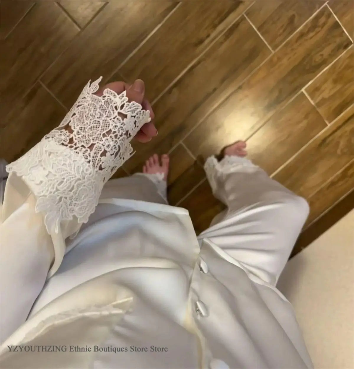 Female Pajamas Set White Satin Lace Trim Bride Wedding Sleepwear Gift Homewear Sexy Loose Long Sleeve Trouser Suit Loungewear