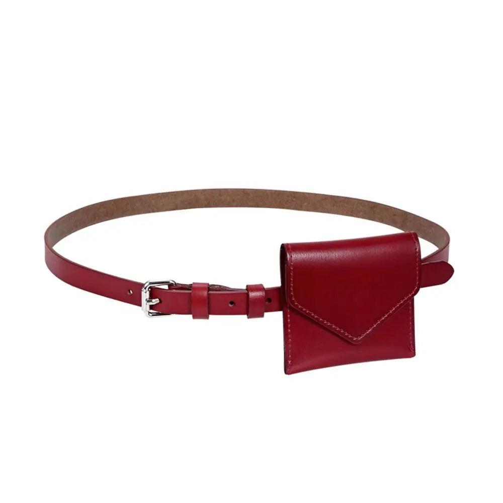 Fashion Korean Style Women Waist Bag Solid Color PU Belt Envelope Waist Bag Clutch Bag Card Pocket Small Card Bag Outdoor Red